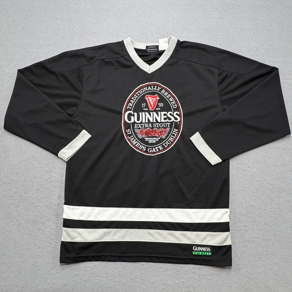 Guinness Hockey Jersey‎ Men's Medium Black Extra Stout St James Gate Long Sleeve